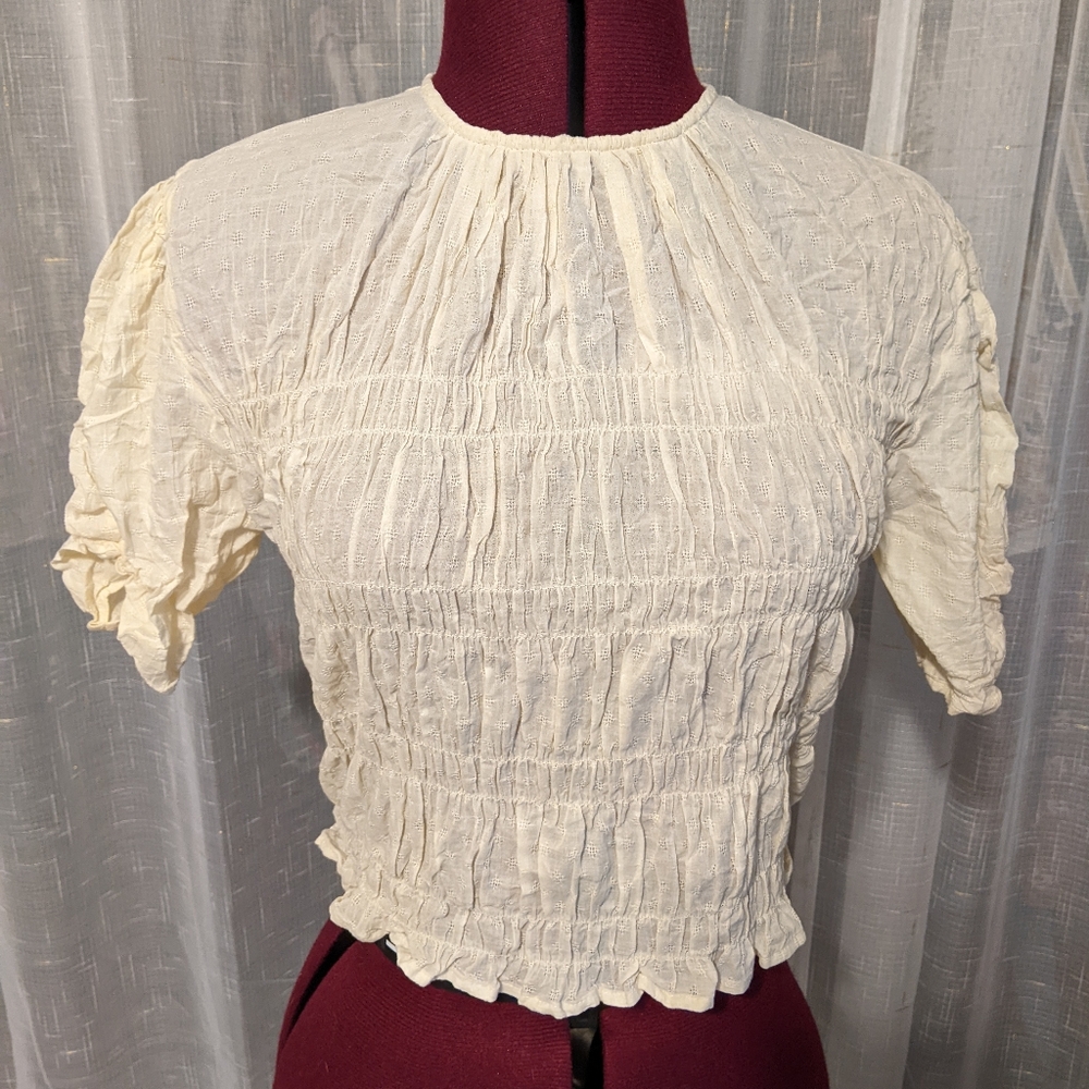 Sheer cream ruffled blouse by Open Edit